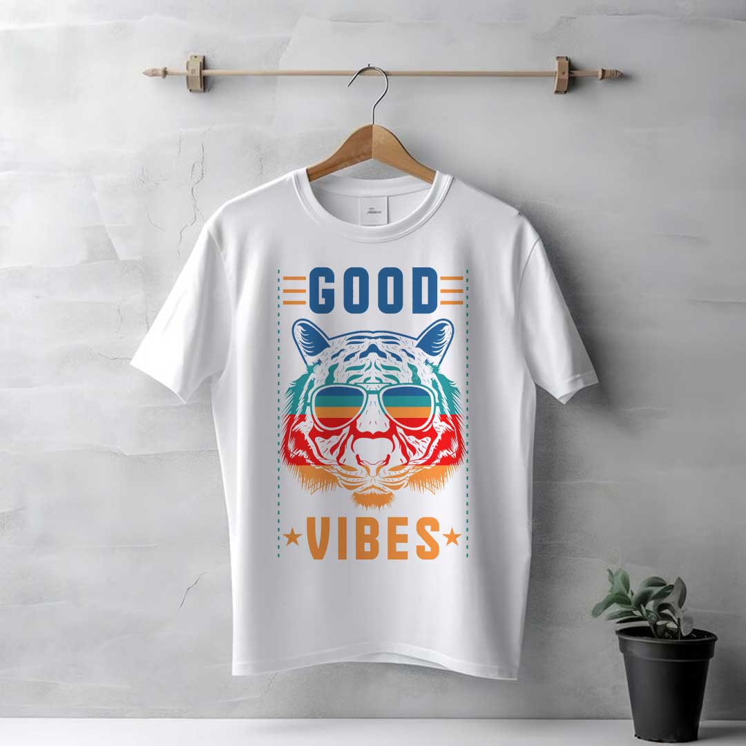 Men's White Good Vibes Tiger T-Shirt | Love Craft Gifts