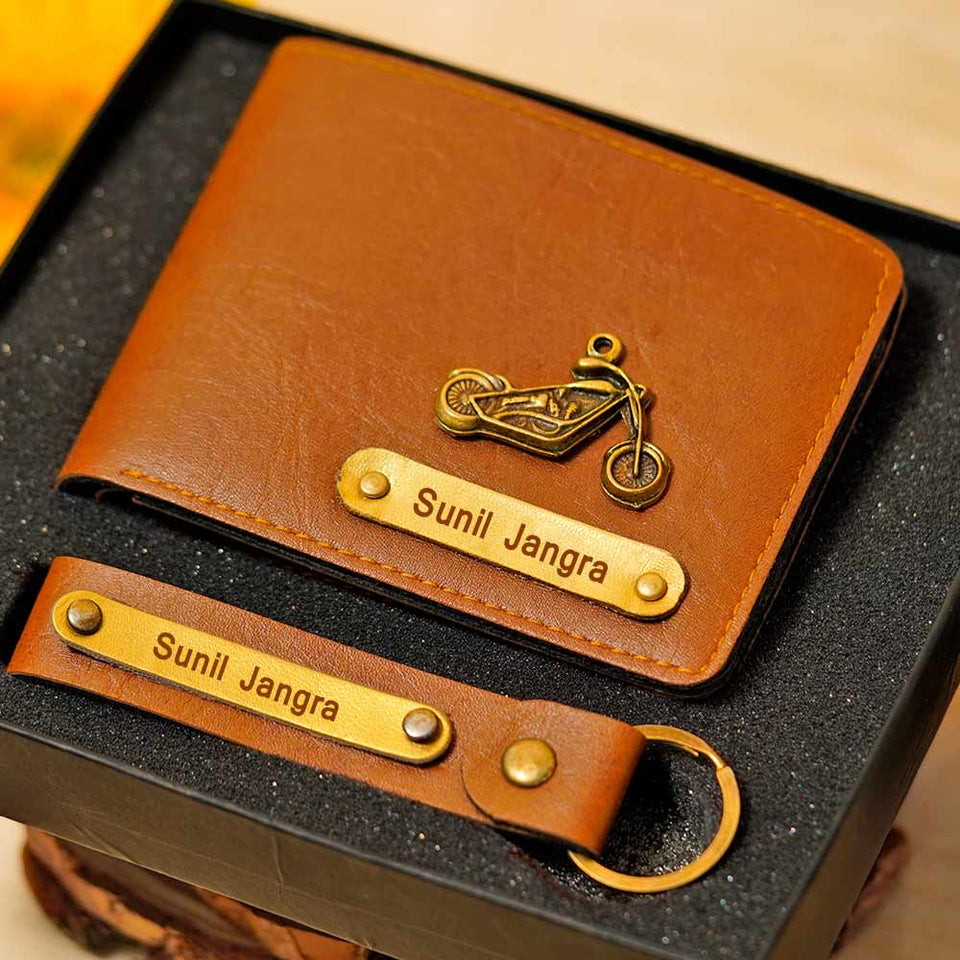 Personalized Men's Wallet & Keychain Combo