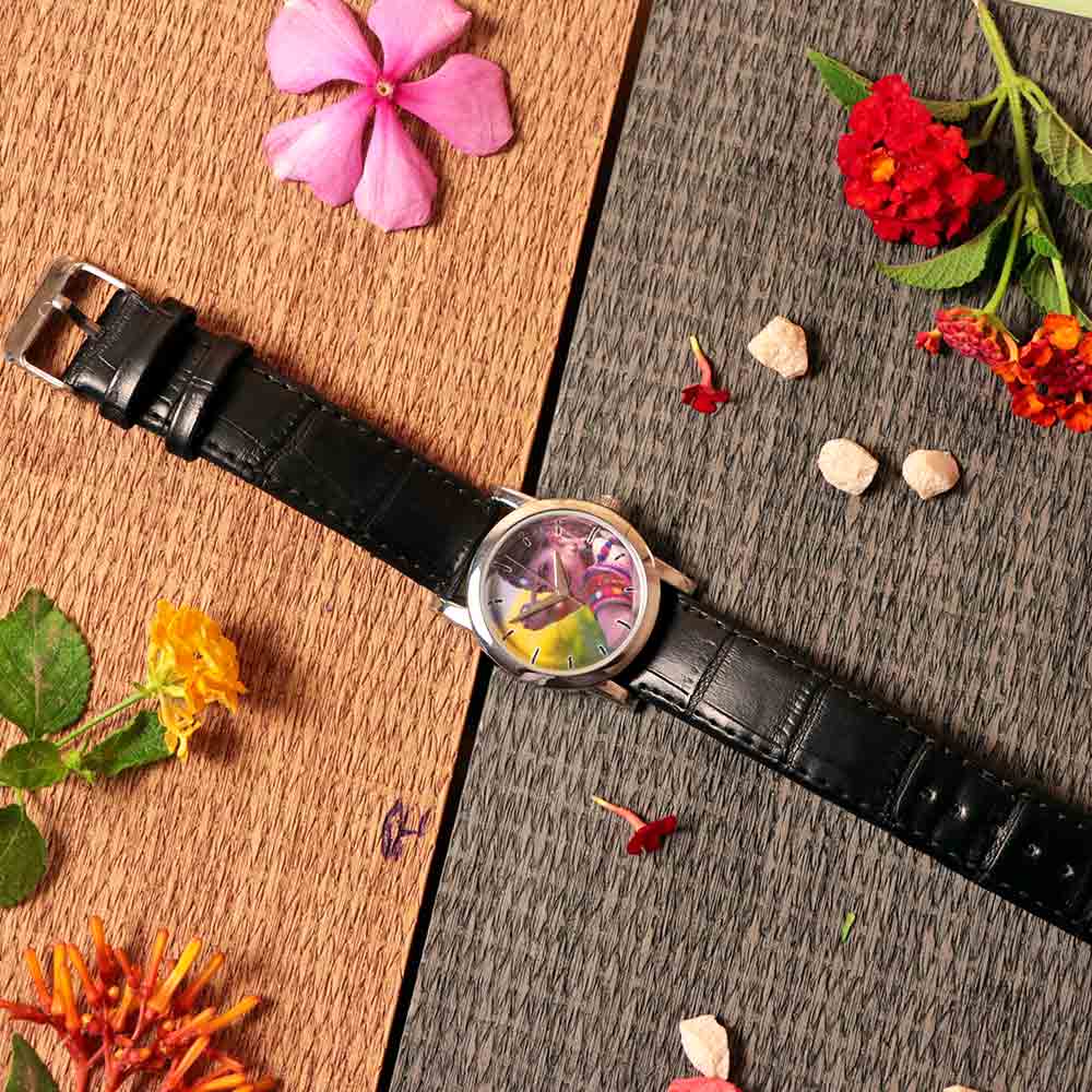 Customized Black Leather Wrist Watch | Love Craft Gifts