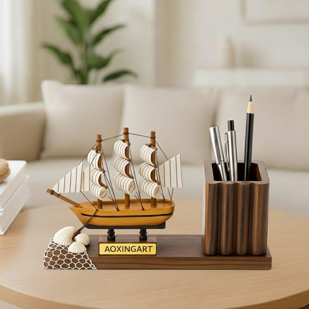 Wooden Ship Desk Organizer