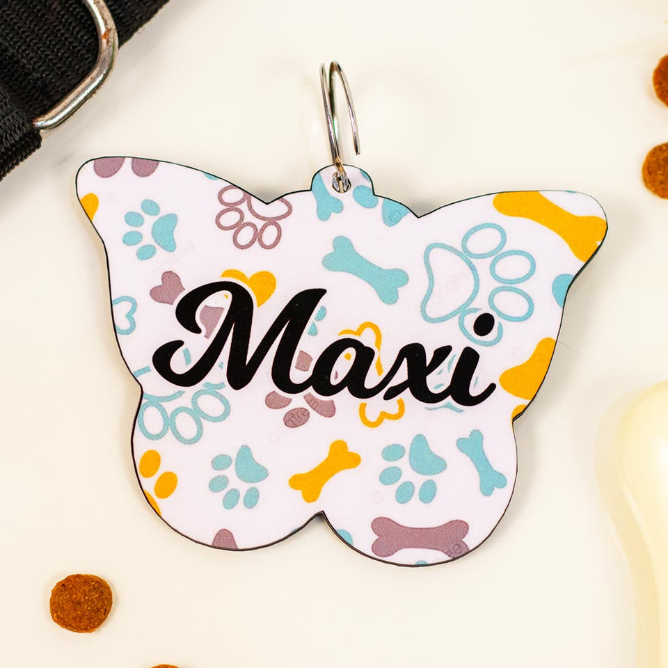 Personalized Wooden Dog Name Tag - Butterfly