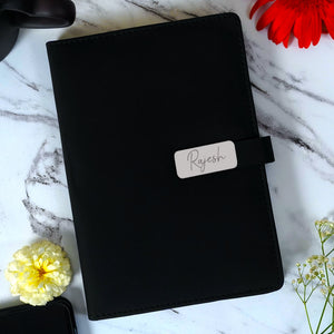 Personalized Black Diary With Flip Strap Closure