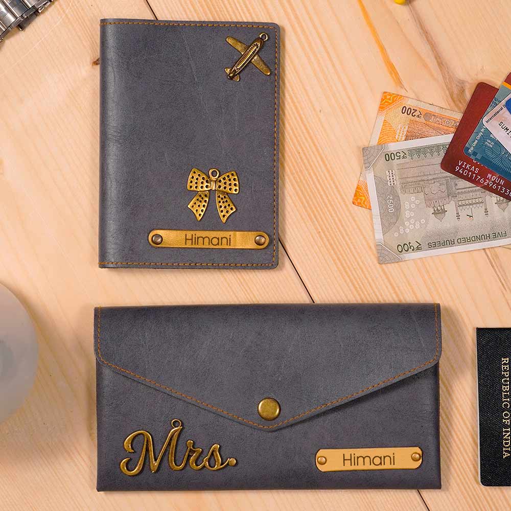 Personalized Passport Cover & Ladies Clutch Combo