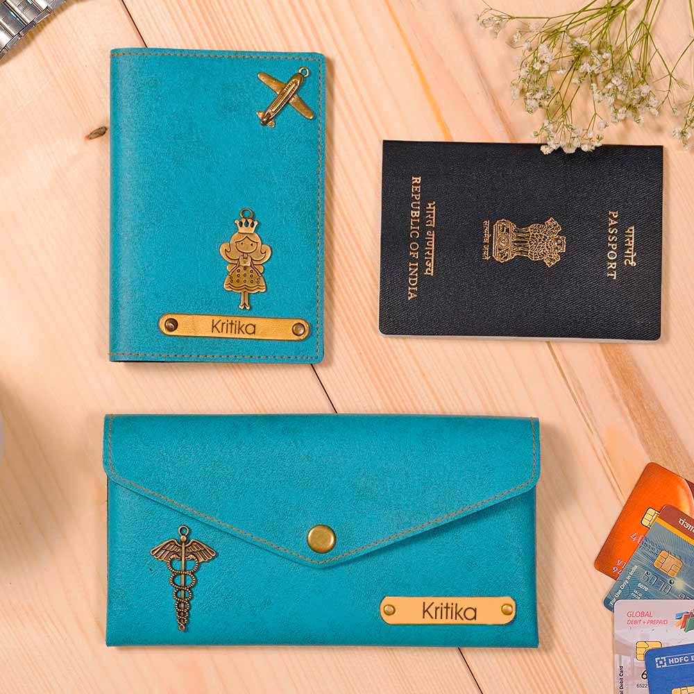 Personalized Passport Cover & Ladies Clutch Combo