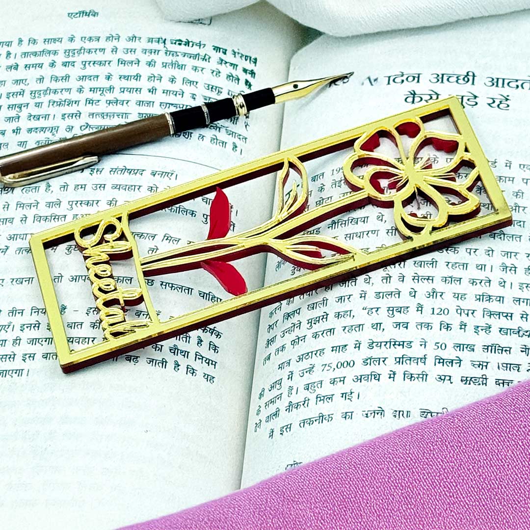 Personalized 5 pcs Flower Golden Acrylic Bookmark - 2x5 inches
