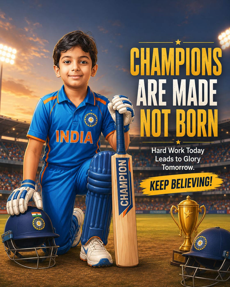 Personalized Future Cricket Champion Digital Portrait for Kids | Custom Cricket Theme Sports Artwork Gift