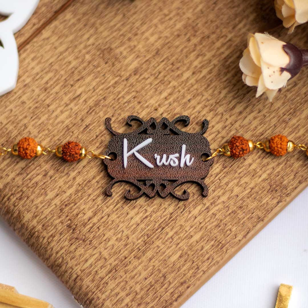 Personalized Name Rudraksha Rakhi for Brothe | Love Craft Gifts | 