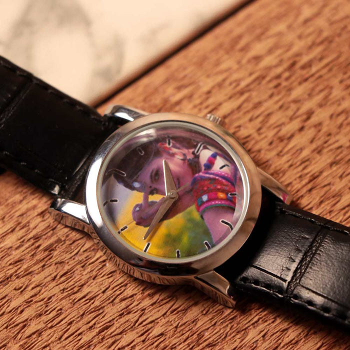 Customized Black Leather Wrist Watch | Love Craft Gifts