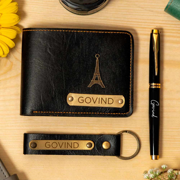 Customized Men's Wallet, Pen & Keychain Combo