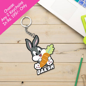 Cute Cartoon Rabbit Keychain With Name: Rabbit Keyrings | Love Craft Gifts
