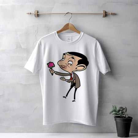 Men's White Mr. Bean With Rose T-Shirt | Love Craft Gifts