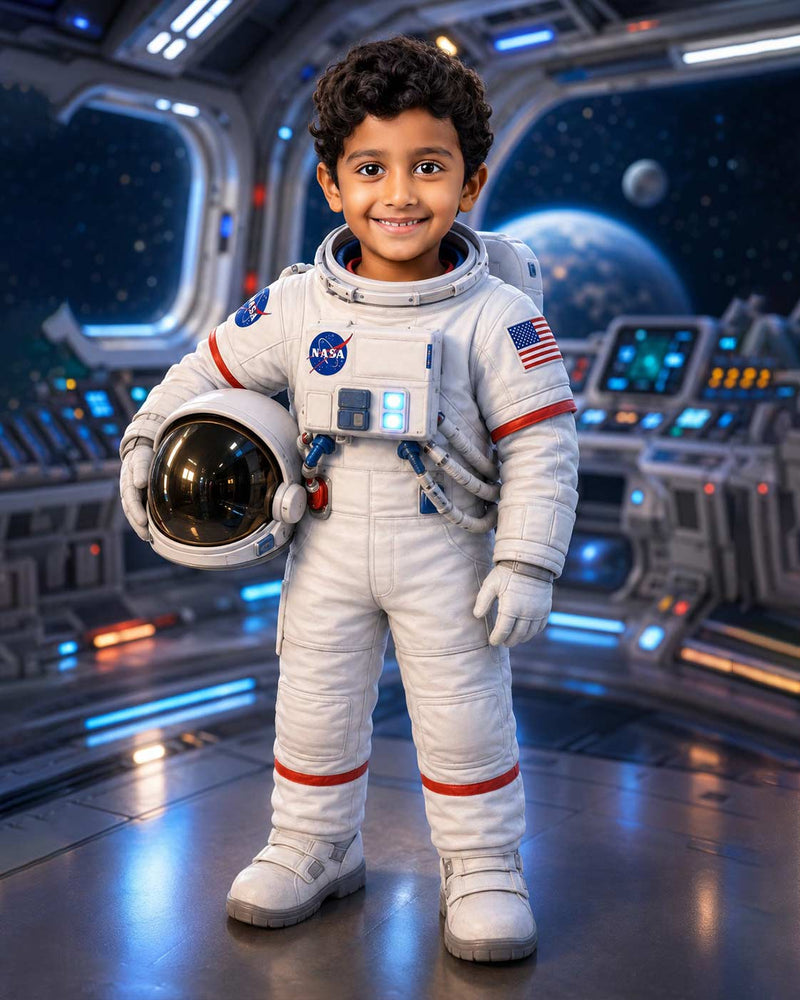 Personalized Future Space Explorer Digital Portrait for Kids | Custom Astronaut Artwork Gift