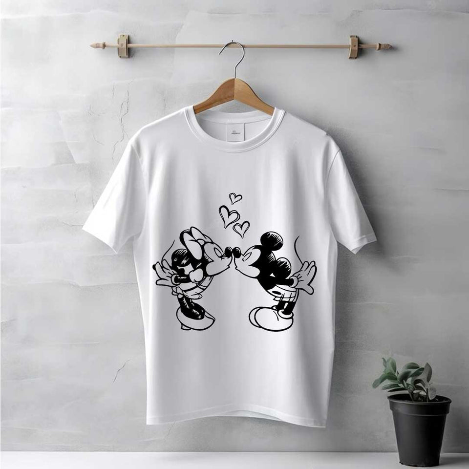 Men's White Minnie And Mickey Kissing T-Shirt | Love Craft Gifts