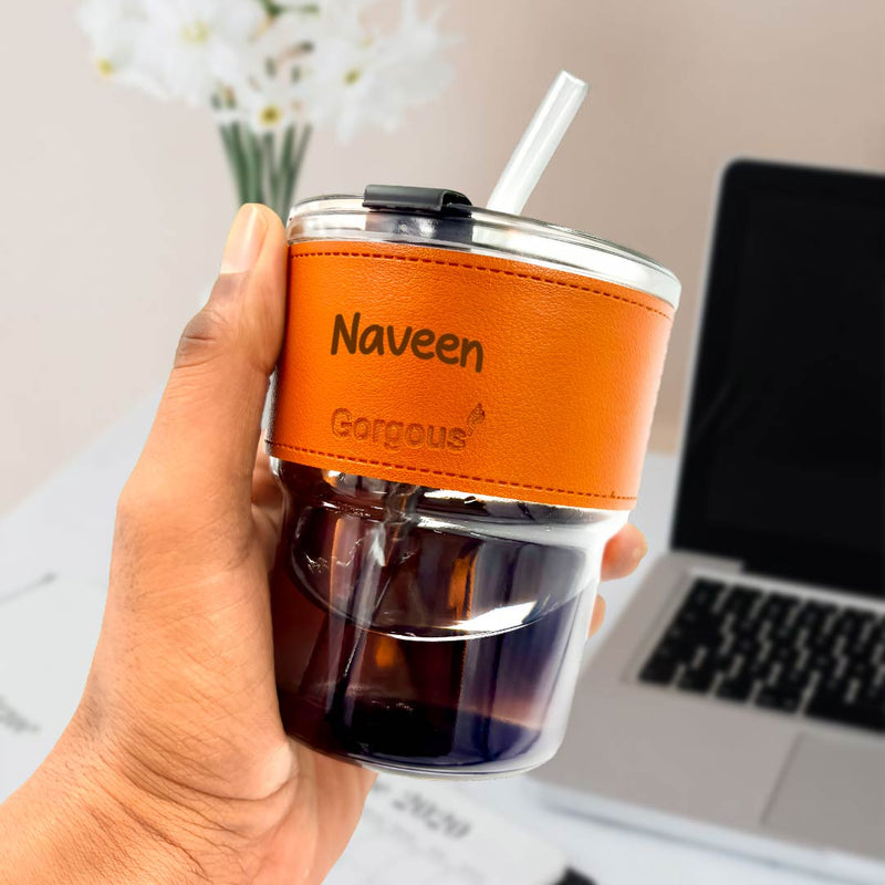 Customized Coffee Glass Mug With Straw- Tumbler