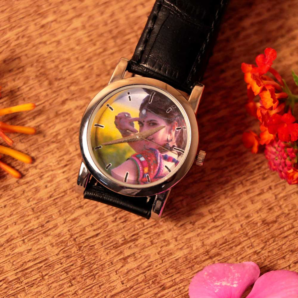 Customized Black Leather Wrist Watch | Love Craft Gifts