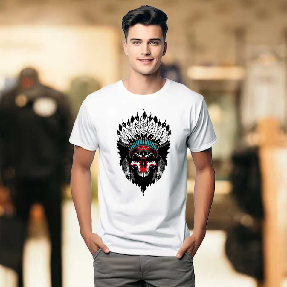 Men's White Chief Skull T-Shirt | Love Craft Gifts