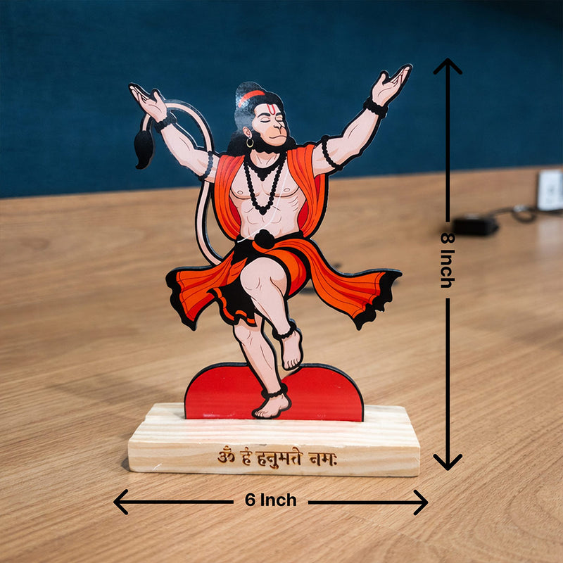 Hanuman Ji Acrylic Stand with Wooden Base – 8x6 Inch Table Top Religious Décor | Love Craft Gifts