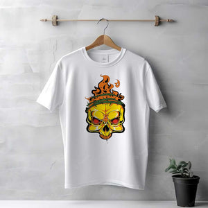 Men's White Fire Skull T-Shirt | Love Craft Gifts