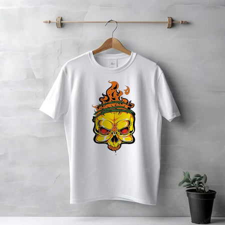 Men's White Fire Skull T-Shirt | Love Craft Gifts