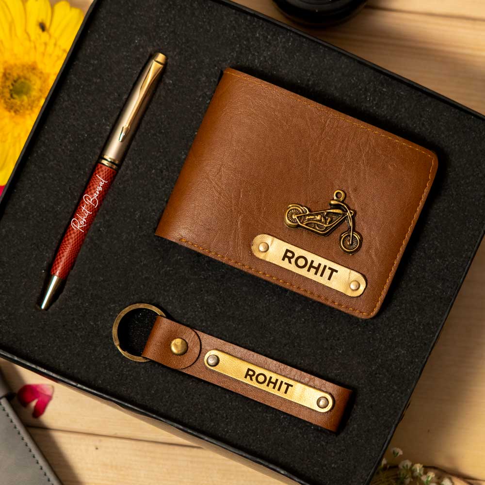 Customized Men's Wallet, Pen & Keychain Combo