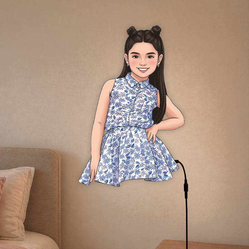 Personalized AI Cartoon Wooden 3D LED Photo Cutout Gift for Girl (14 x 24 Inch) – Custom Photo LED Lamp for Birthday, Kids & Special Gifts | Love Craft Gifts™
