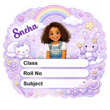 Personalized Cute Bunny Rainbow Theme Kids Name Slips (2x3 Inch, 24 Stickers)