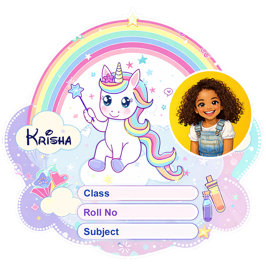 Personalized Rainbow Unicorn Magic Kids Name Slips (2x3 Inch, 28 Stickers) – Custom Name & Photo School Labels | Love Craft Gifts
