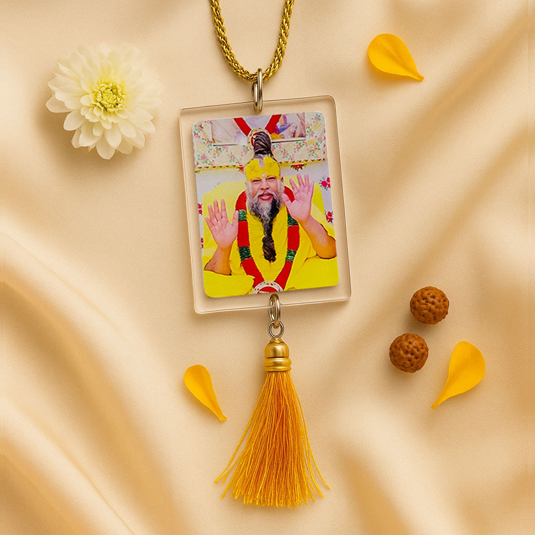 Premanand Maharaj Car Hanger – 2×3" With Golden Tassel | Love Craft Gifts
