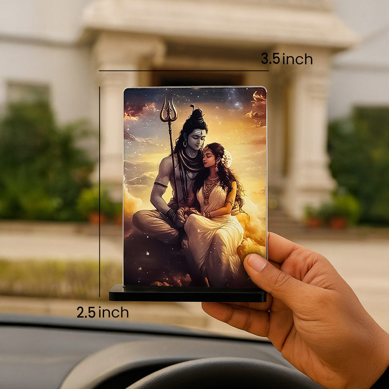 Shiv Parvati Car Dashboard Stand – Om Namah Shivaya Acrylic Dashboard Decor for Car, Home & Office | Divine Shiva Parvati Artwork | LoveCraftGifts™
