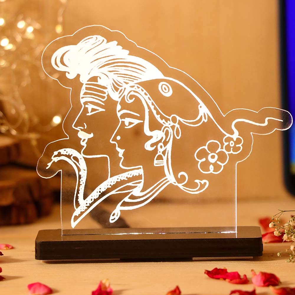 Shiv Parvati LED Car Dashboard Lamp – Premium Acrylic Mahadev Parvati Dashboard Light for Car Interior, Home Temple Decor & Spiritual Gift | LoveCraftGifts™