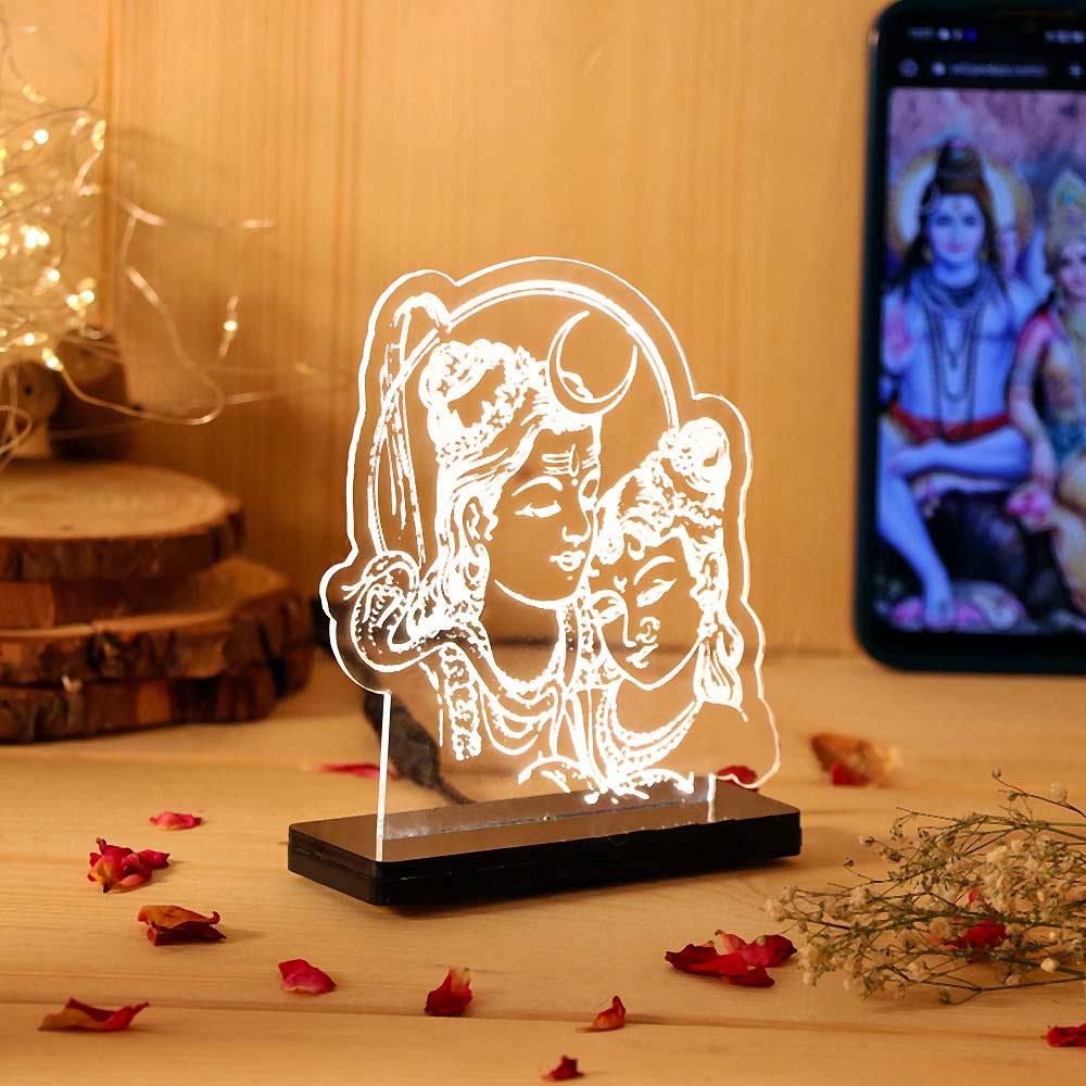 Shiv Parvati LED Car Dashboard Lamp – Premium Acrylic Mahadev Parvati Dashboard Light for Car Interior, Home Temple Decor & Spiritual Gift | LoveCraftGifts™