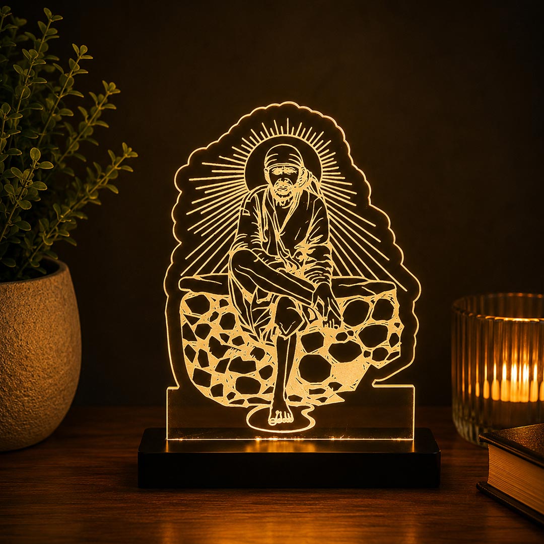 Shirdi Sai Baba LED Car Dashboard Lamp – Premium Acrylic LED Light for Car Dashboard, Home Temple Decor, Spiritual Gift for Sai Devotees | LoveCraftGifts™