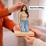 Personalized Cartoon Acrylic Photo Stand with Wooden Base – Custom Picture Cutout Table Top Gift (7x4 Inch) | Love Craft Gifts