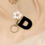 Personalized Flower Ring Acrylic Keychain – Black Initial | Love Craft Gifts