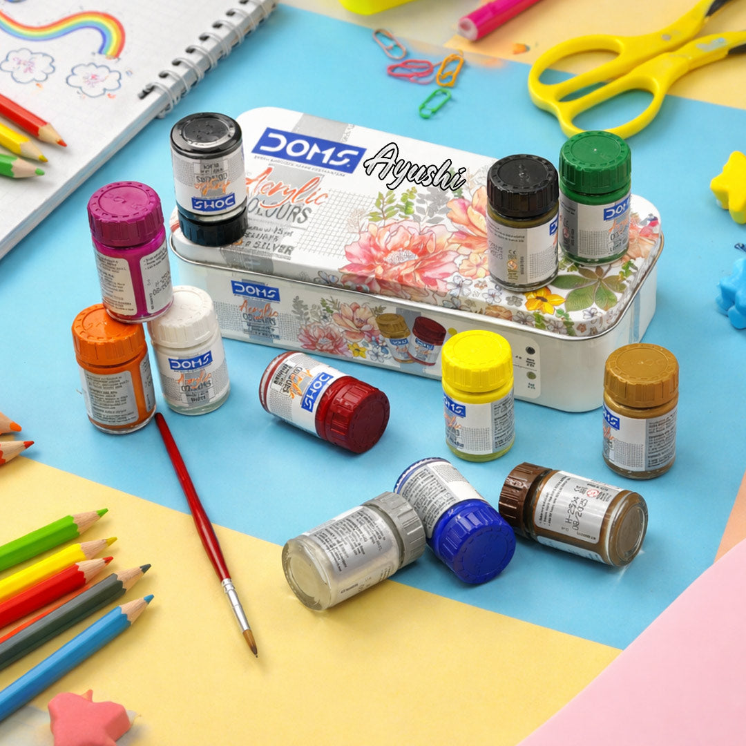 DOMS Acrylic Colours 12 Shades Kit (15ml Each) with Brushes | Love Craft Gifts