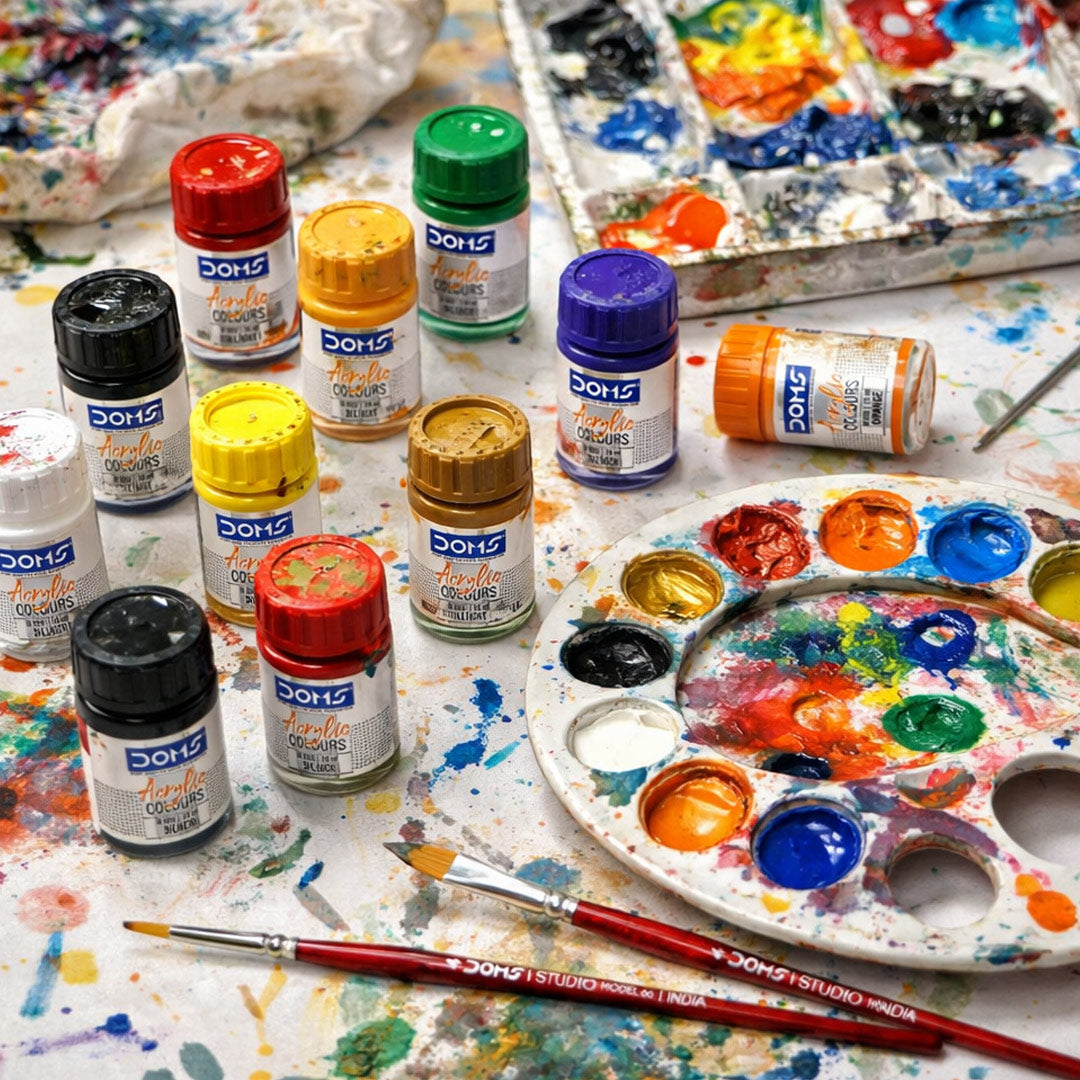 DOMS Acrylic Colours 12 Shades Kit (15ml Each) with Brushes | Love Craft Gifts