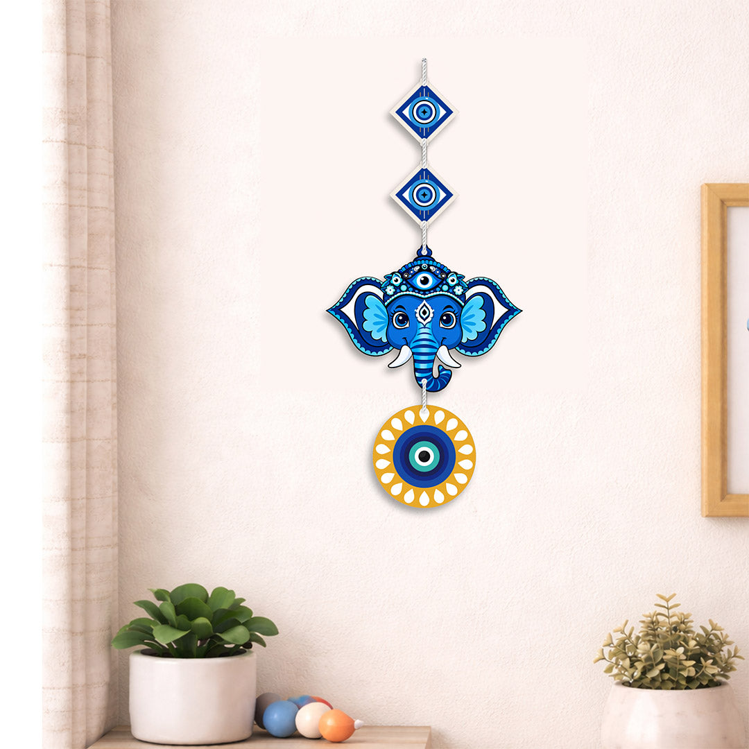 Evil Eye Elephant Wall Hanging Nazar Protection Home Décor 20x9 Inch | Love Craft Gifts