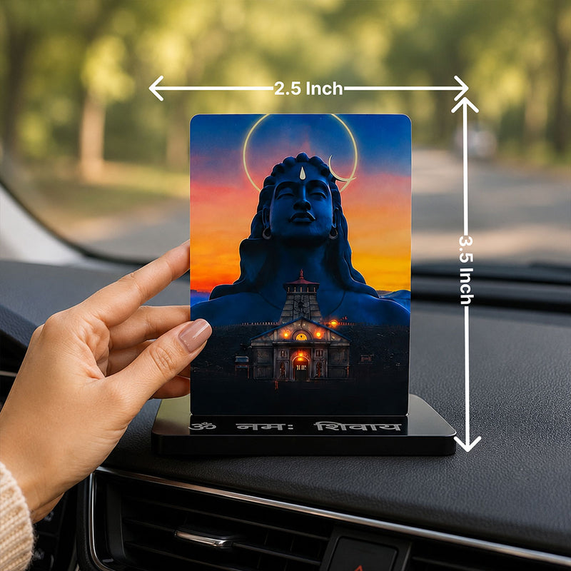 Mahadev Car Dashboard Stand – Om Namah Shivaya Acrylic Dashboard Decor with Adiyogi Shiva Design for Car, Home & Office | LoveCraftGifts™