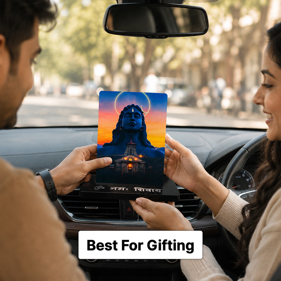 Mahadev Car Dashboard Stand – Om Namah Shivaya Acrylic Dashboard Decor with Adiyogi Shiva Design for Car, Home & Office | LoveCraftGifts™
