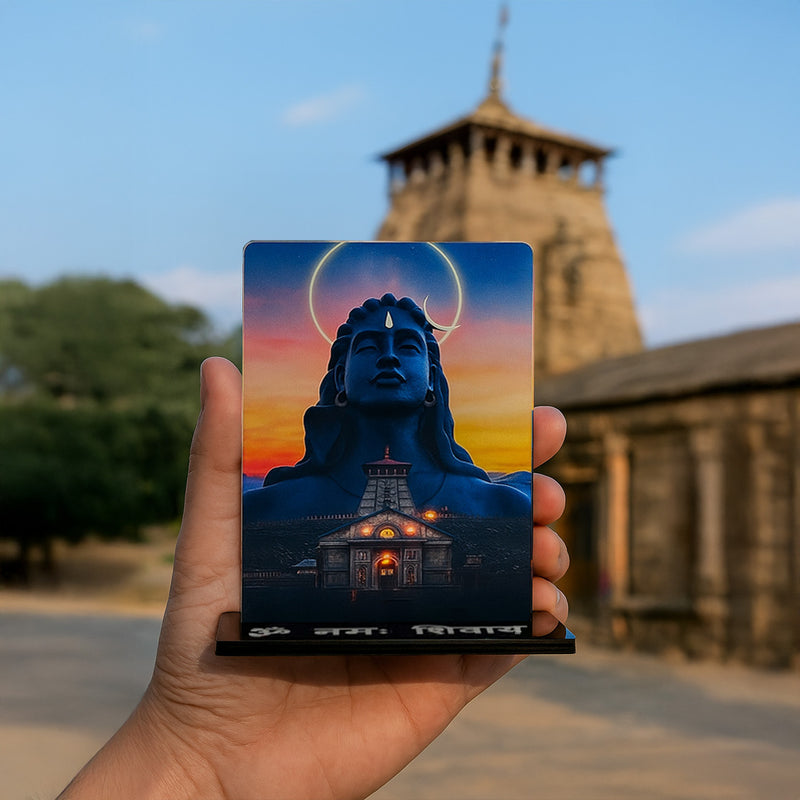 Mahadev Car Dashboard Stand – Om Namah Shivaya Acrylic Dashboard Decor with Adiyogi Shiva Design for Car, Home & Office | LoveCraftGifts™