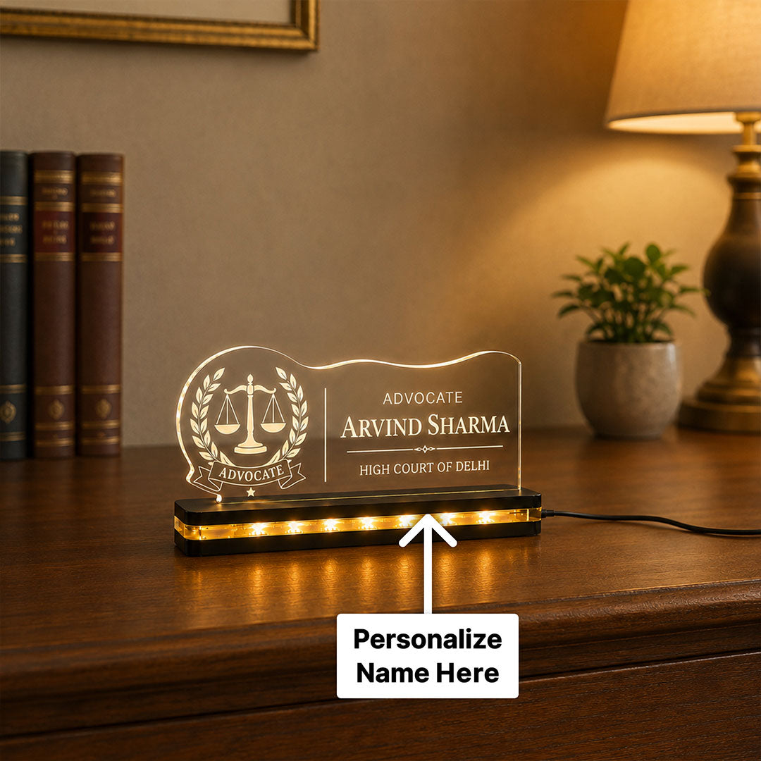 Advocate LED Acrylic Name Plate | Personalized Name & Court Detail Display
