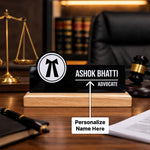 Personalized Advocate Acrylic Name Plate with Wooden Base – Custom Lawyer Desk Name Stand (7 x 3 Inch) | Love Craft Gifts