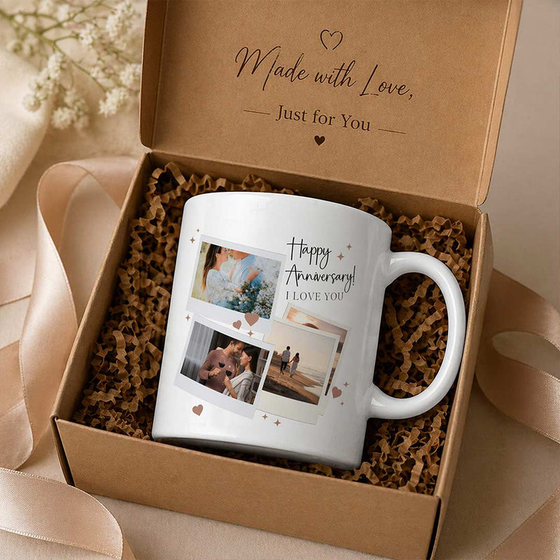 Anniversary Photo Collage Mug 250ml | Custom Polaroid Couple Design | Love Craft Gifts™