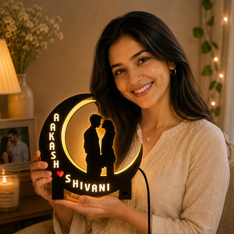 Personalized Couple Moon LED Lamp with Custom Names Romantic Night Light Gift 9x6" | Love Craft Gifts™