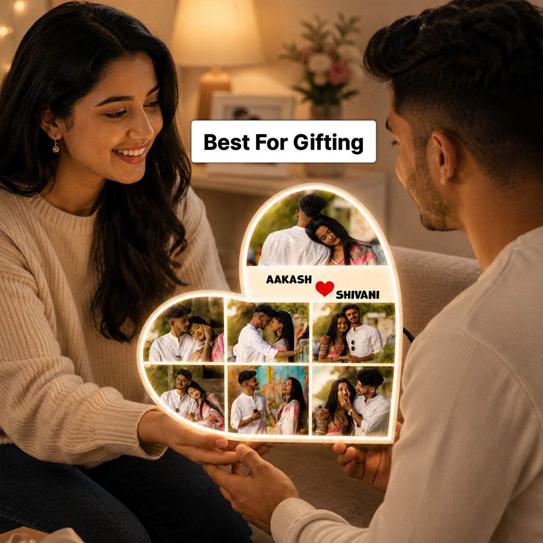Personalized Heart Shape LED Photo Frame | Custom Name & Couple Photo Gift - 9x9" | Love Craft Gifts™