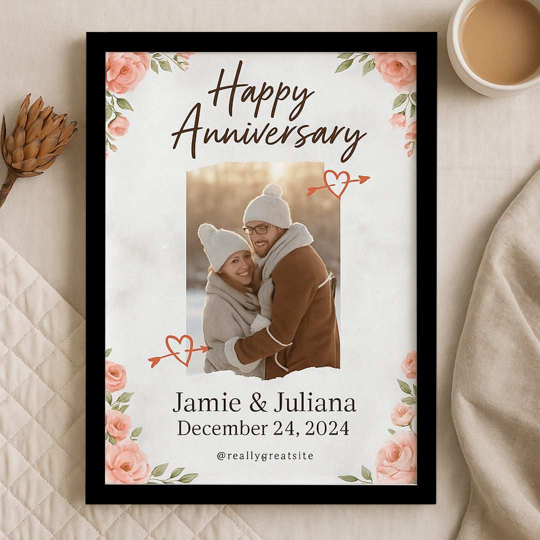 Floral Personalized Anniversary Frame with Photo & Names – Romantic Wall Decor | Love Craft Gifts