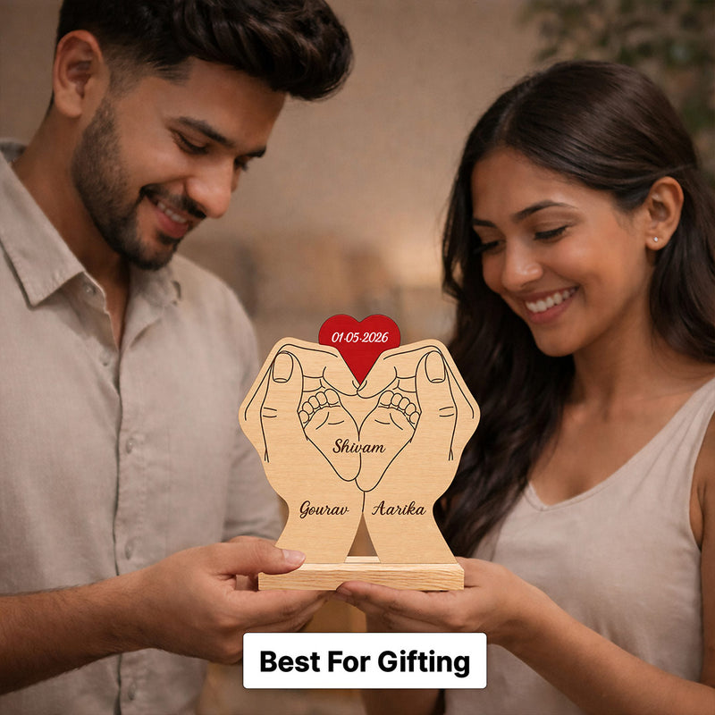 Personalized Couple Hand Heart Wooden Name Frame | Custom Romantic Keepsake Gift - 7x7" | Love Craft Gifts™
