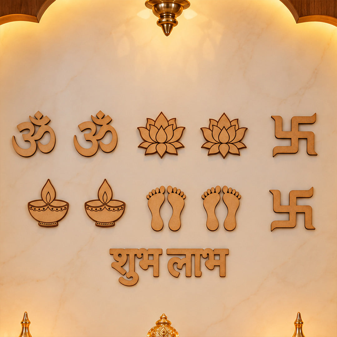 Auspicious Symbols Decor Set 3x3" | 11-Piece Traditional Diwali Decoration | Love Craft Gifts™