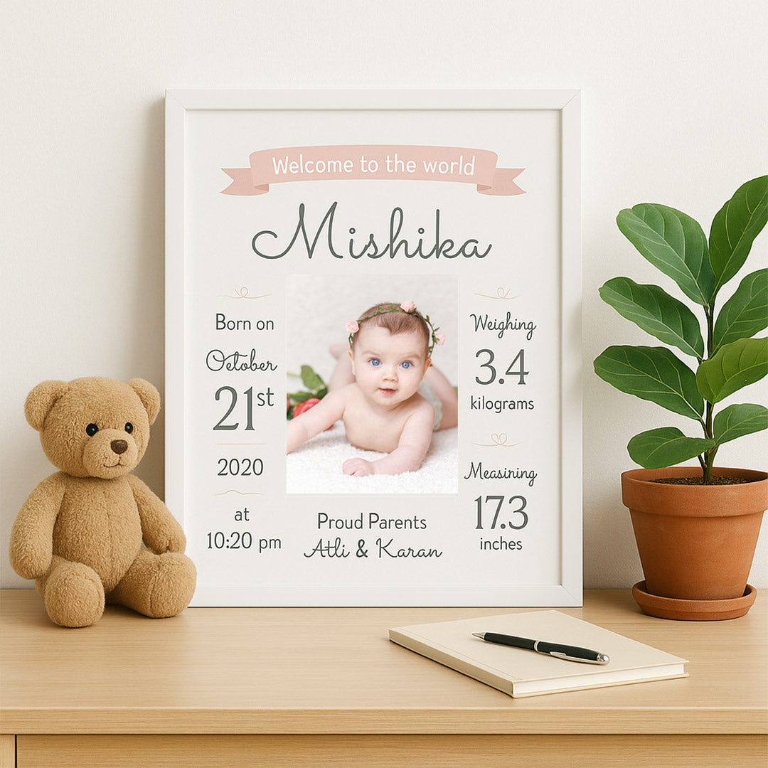 Personalized Baby Birth Stats Frame – Custom Newborn Keepsake with Name, Date & Photo| Love Craft Gifts
