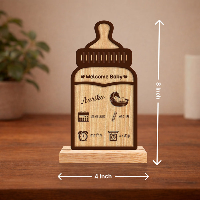 Personalized Baby Bottle Wooden Name Frame | Custom Newborn Details Gift - 4x8" | Love Craft Gifts™